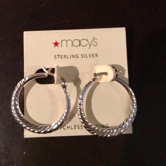 Macy's Jewelry Nwt Macys Sterling Silver Small Hoop Earrings